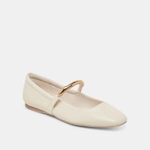 Dolce Vita Radya Cream Leather Ballet Flats Mary Jane Gold Metal Accent Size 8.5